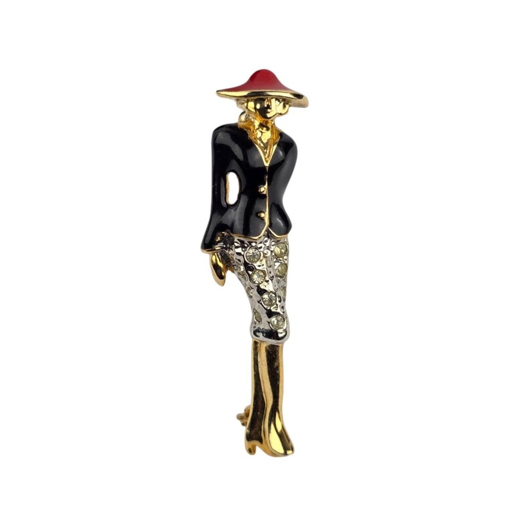 L'OFFICIEL Laura Fabbri Italy Lady Brooch Pin Jewelry Enamel Made in Italy 0.68"